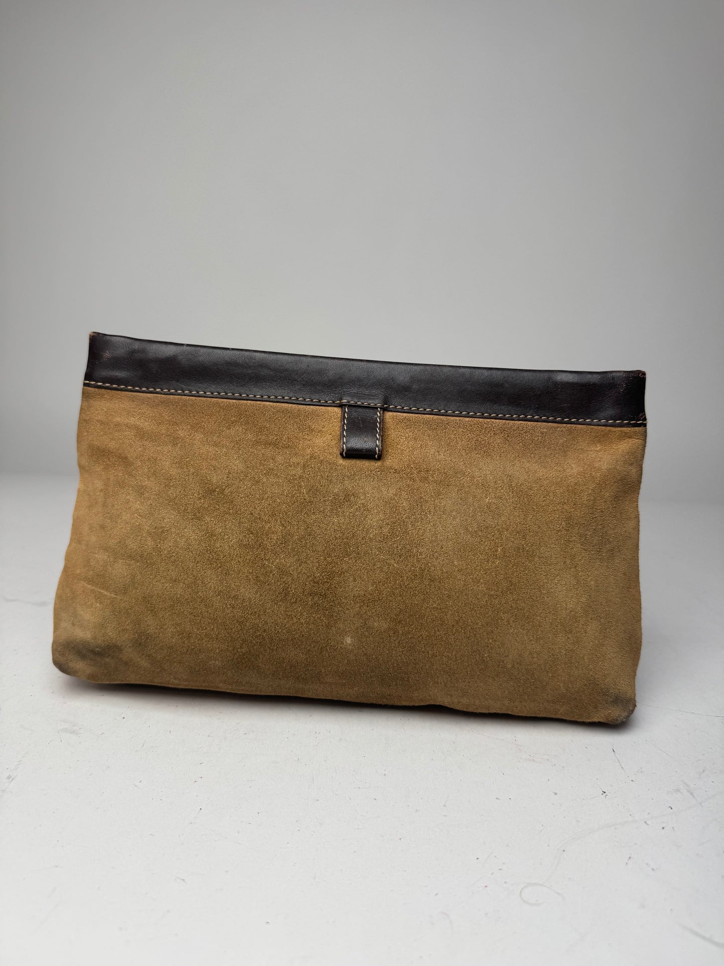 Vintage Loewe Anagram Suede Clutch Brown
