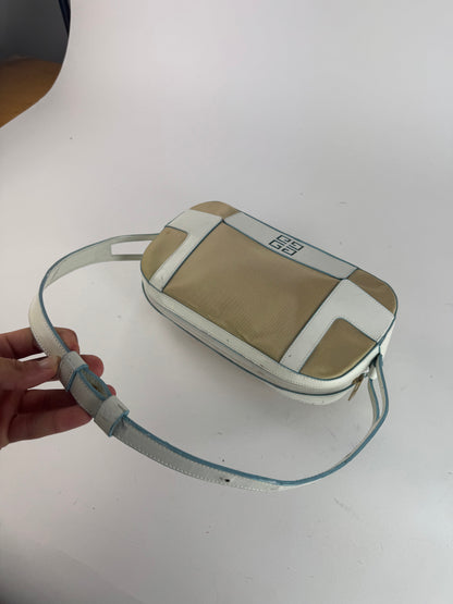 Sac vintage Givenchy 4G en cuir et coton bleu blanc beige