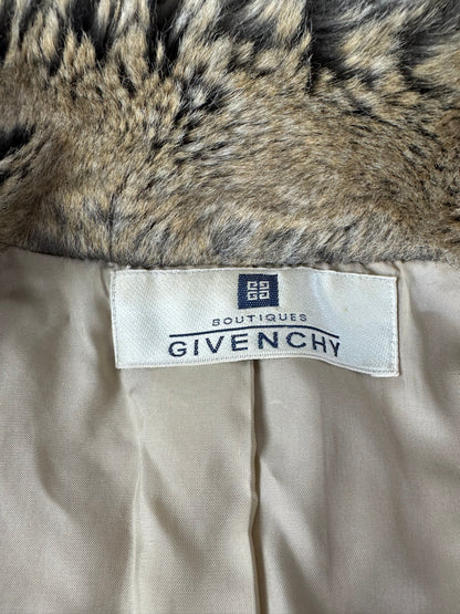 Vintage Givenchy Wool Blend Coat Fur Trim Beige Grey M