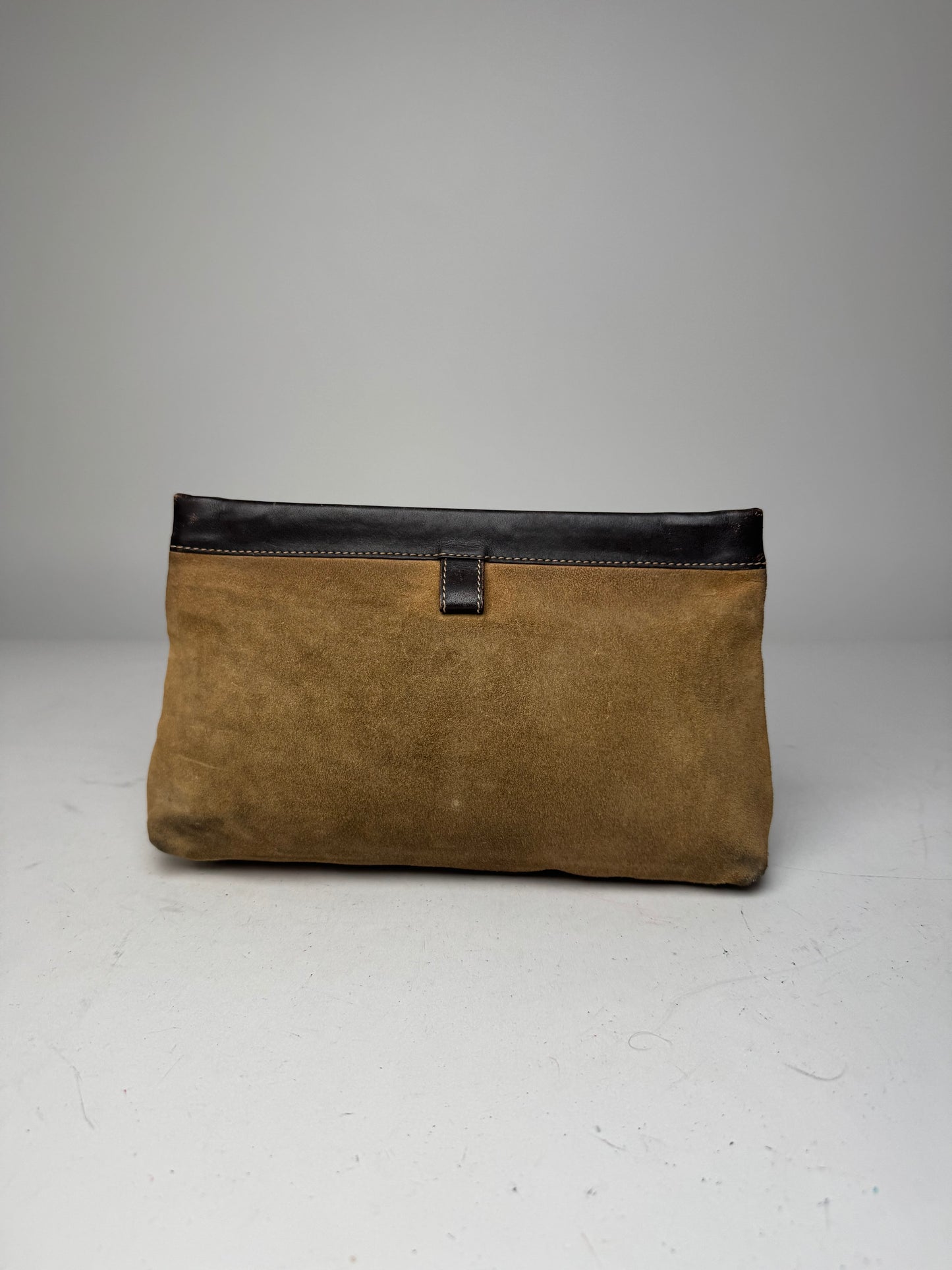 Vintage Loewe Anagram Suede Clutch Brown