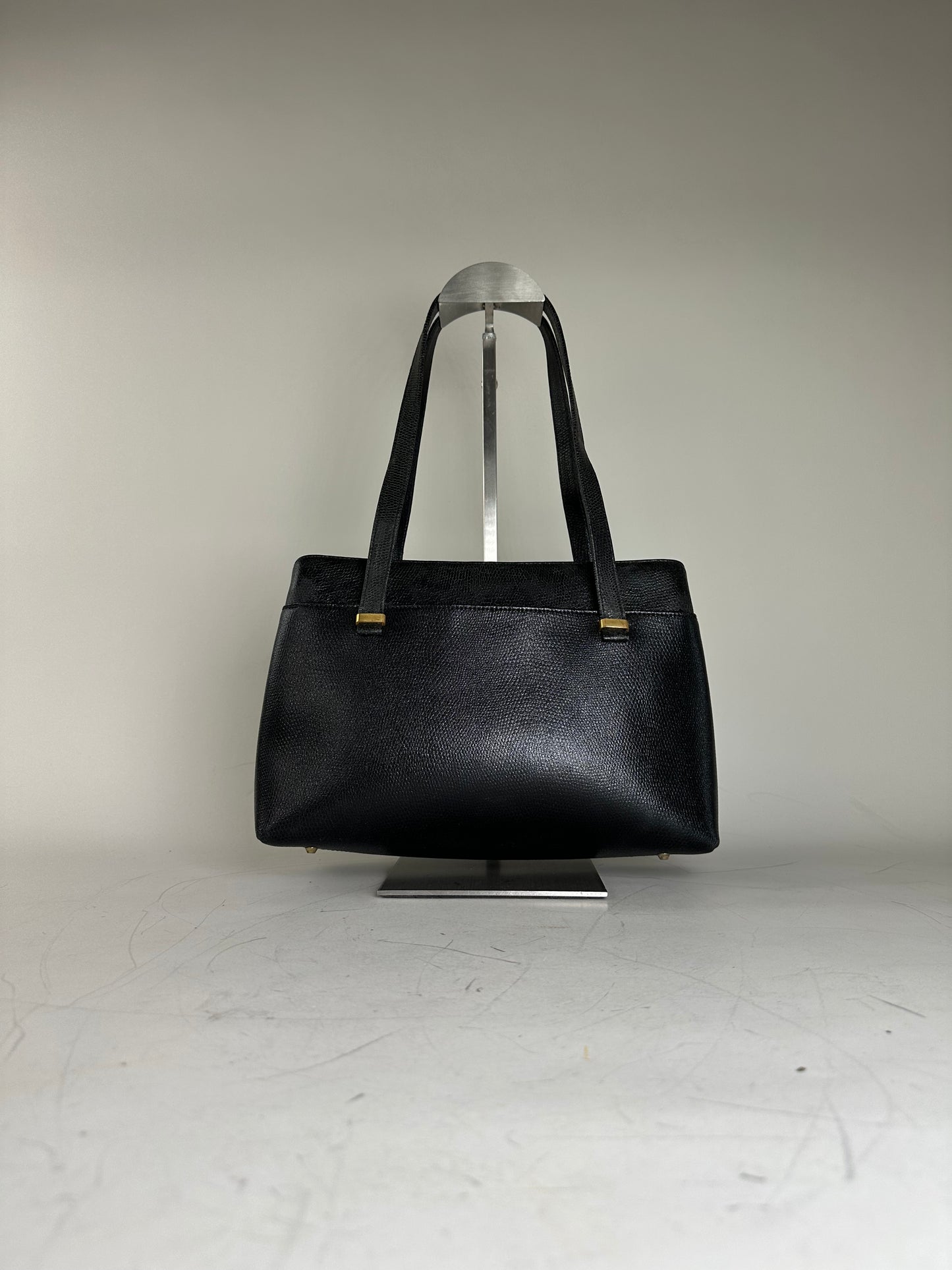 Vintage Givenchy Smooth Leather Handbag Black Gold