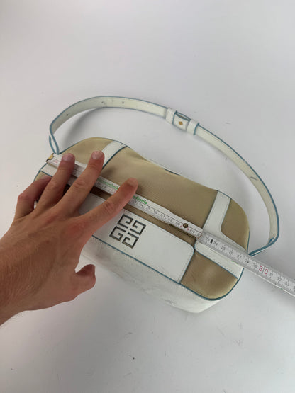 Sac vintage Givenchy 4G en cuir et coton bleu blanc beige