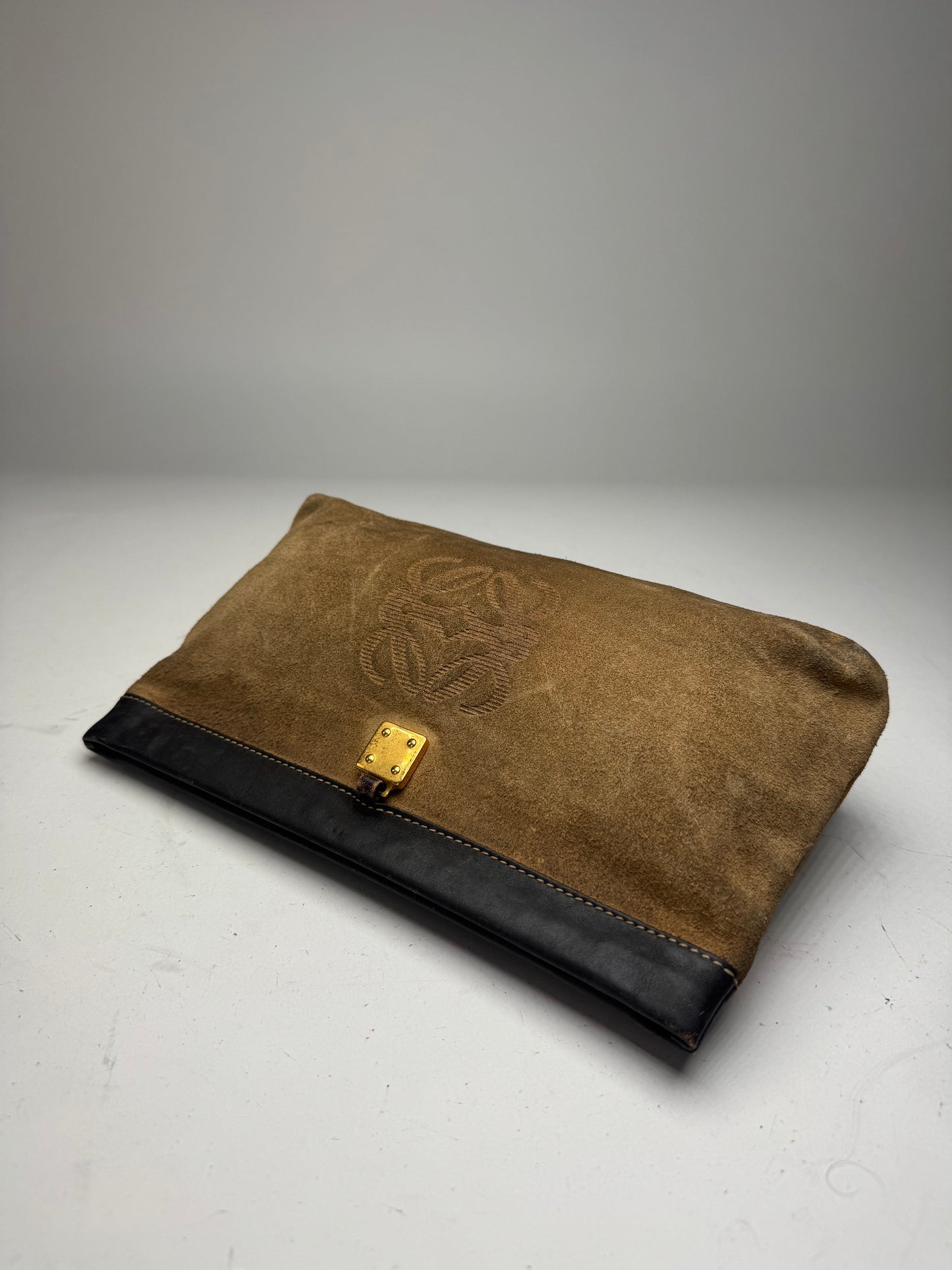 Vintage Loewe Anagram Suede Clutch Brown