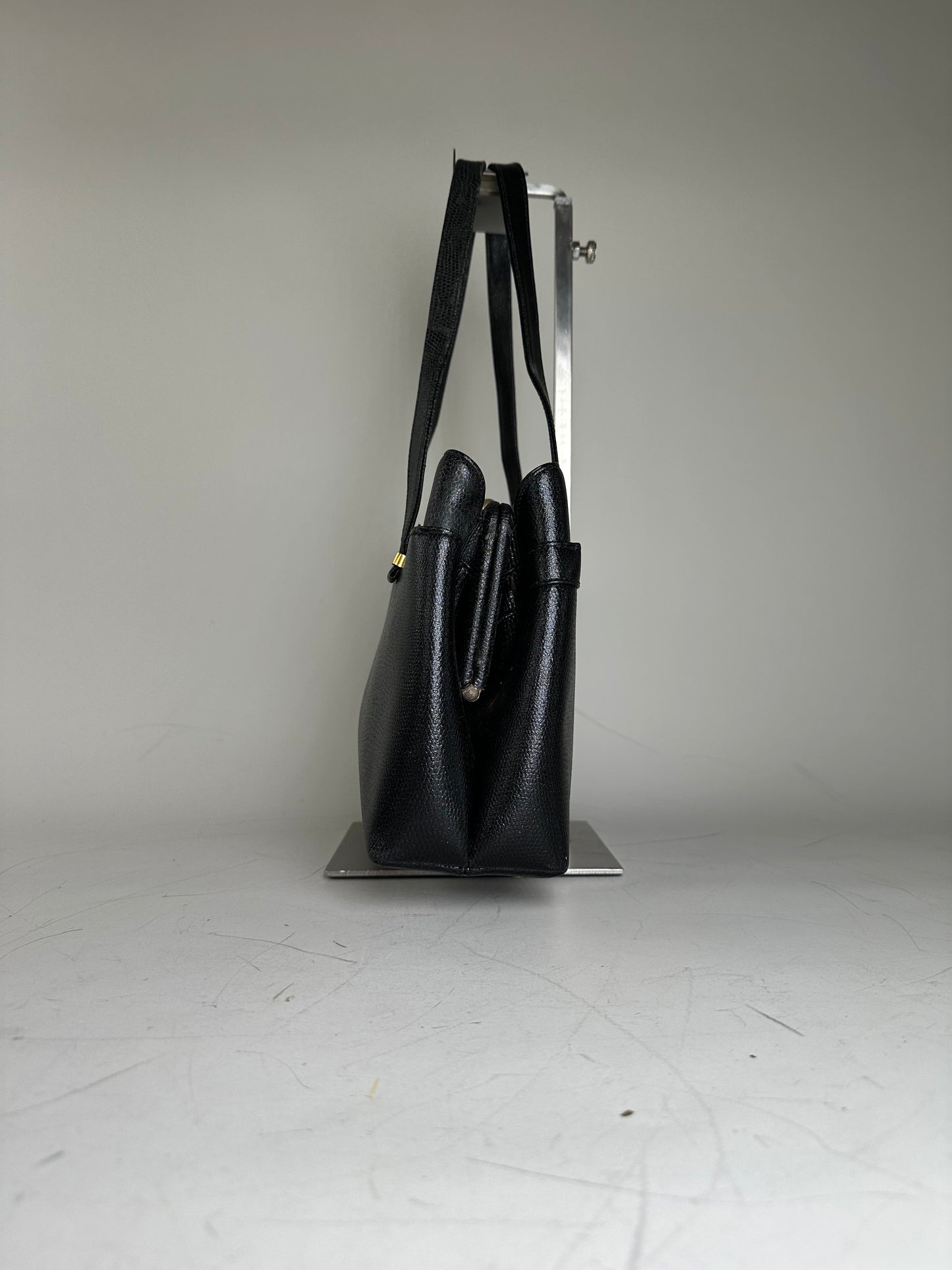 Vintage Givenchy Smooth Leather Handbag Black Gold