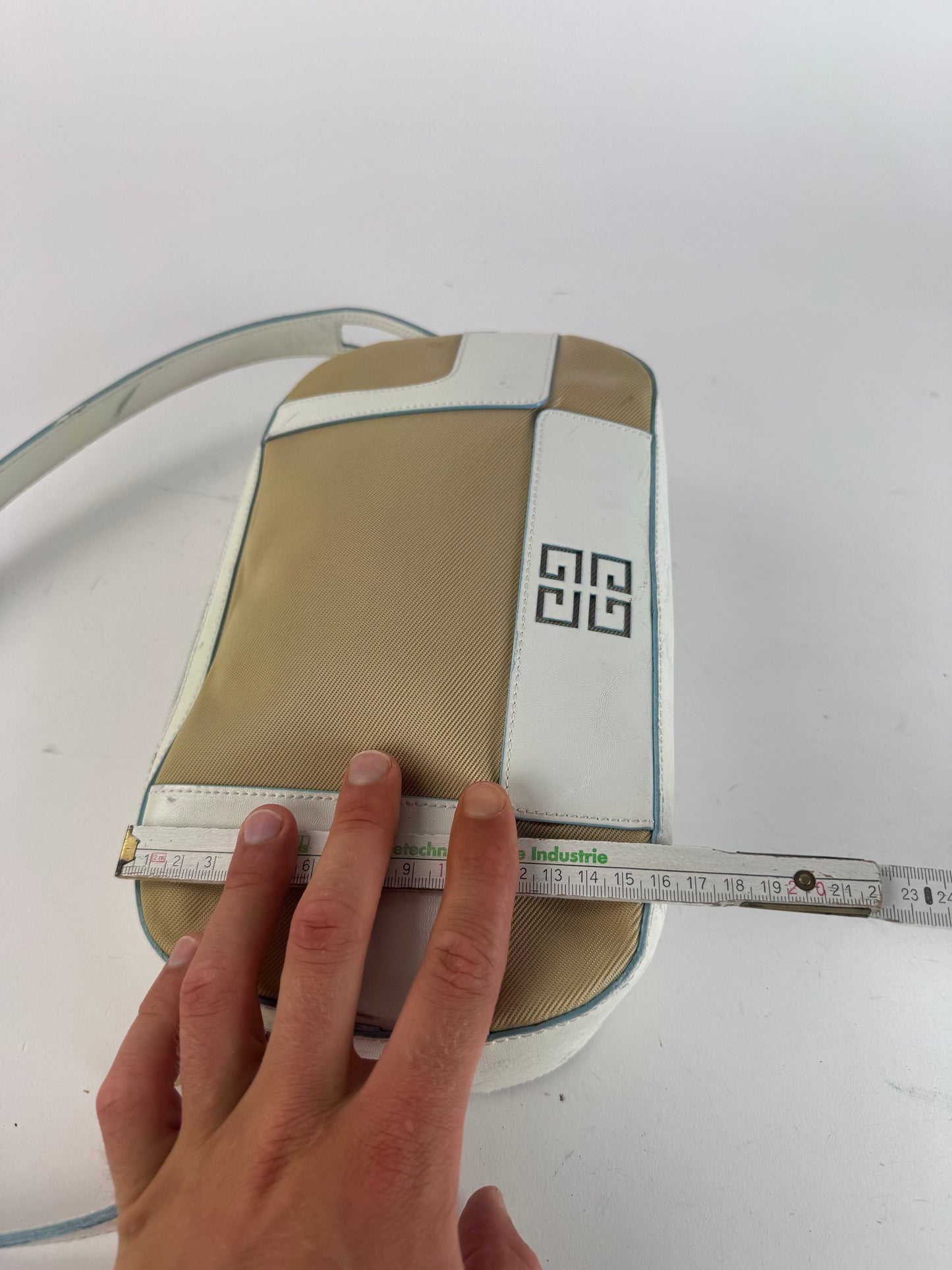 Sac vintage Givenchy 4G en cuir et coton bleu blanc beige