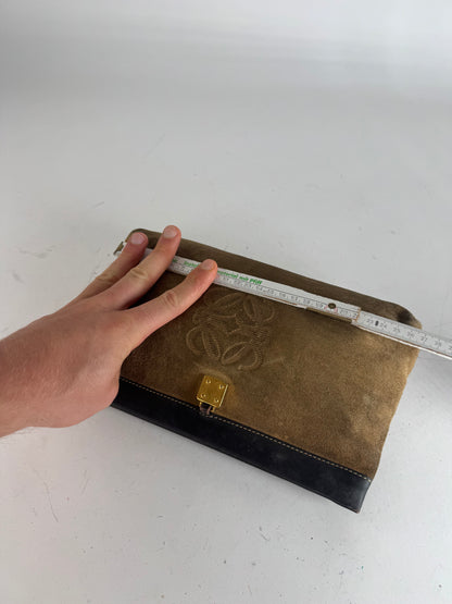 Vintage Loewe Anagram Suede Clutch Brown
