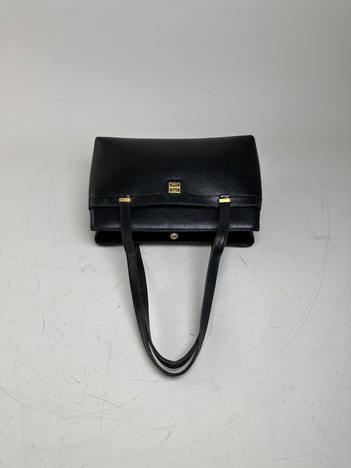 Vintage Givenchy Smooth Leather Handbag Black Gold
