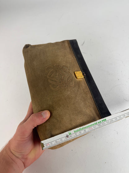 Vintage Loewe Anagram Suede Clutch Brown