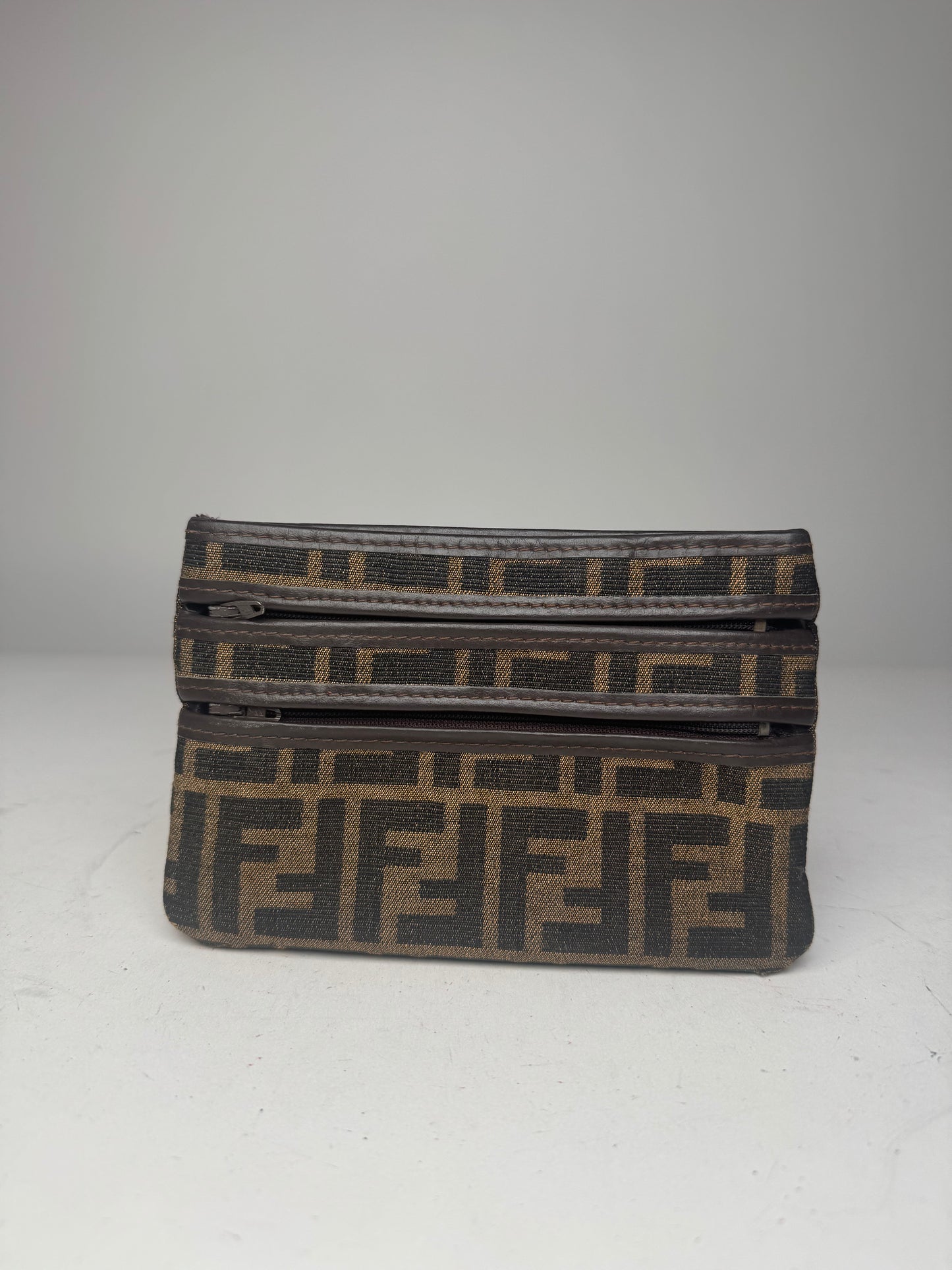 Vintage Fendi Monogram Leather Canvas Clutch Brown