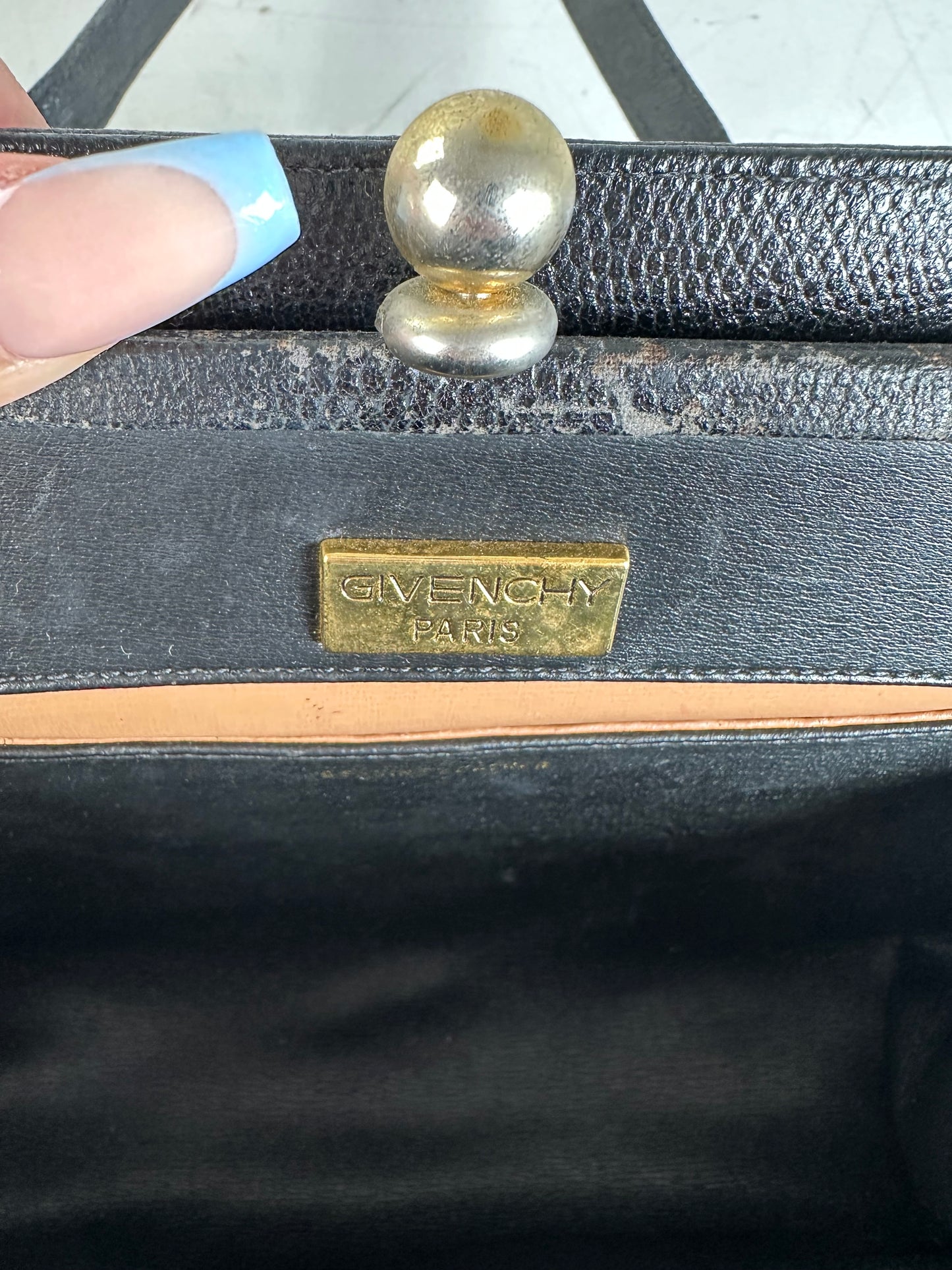 Vintage Givenchy Smooth Leather Handbag Black Gold