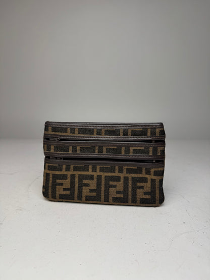 Vintage Fendi Monogram Leather Canvas Clutch Brown