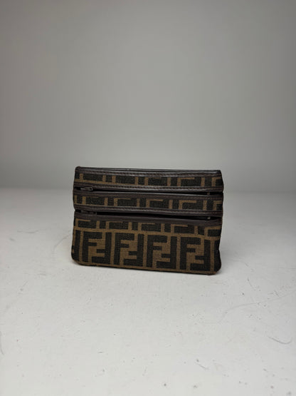 Vintage Fendi Monogram Leather Canvas Clutch Brown