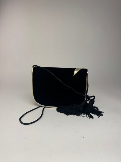 Sac vintage en velours noir Yves Saint Laurent