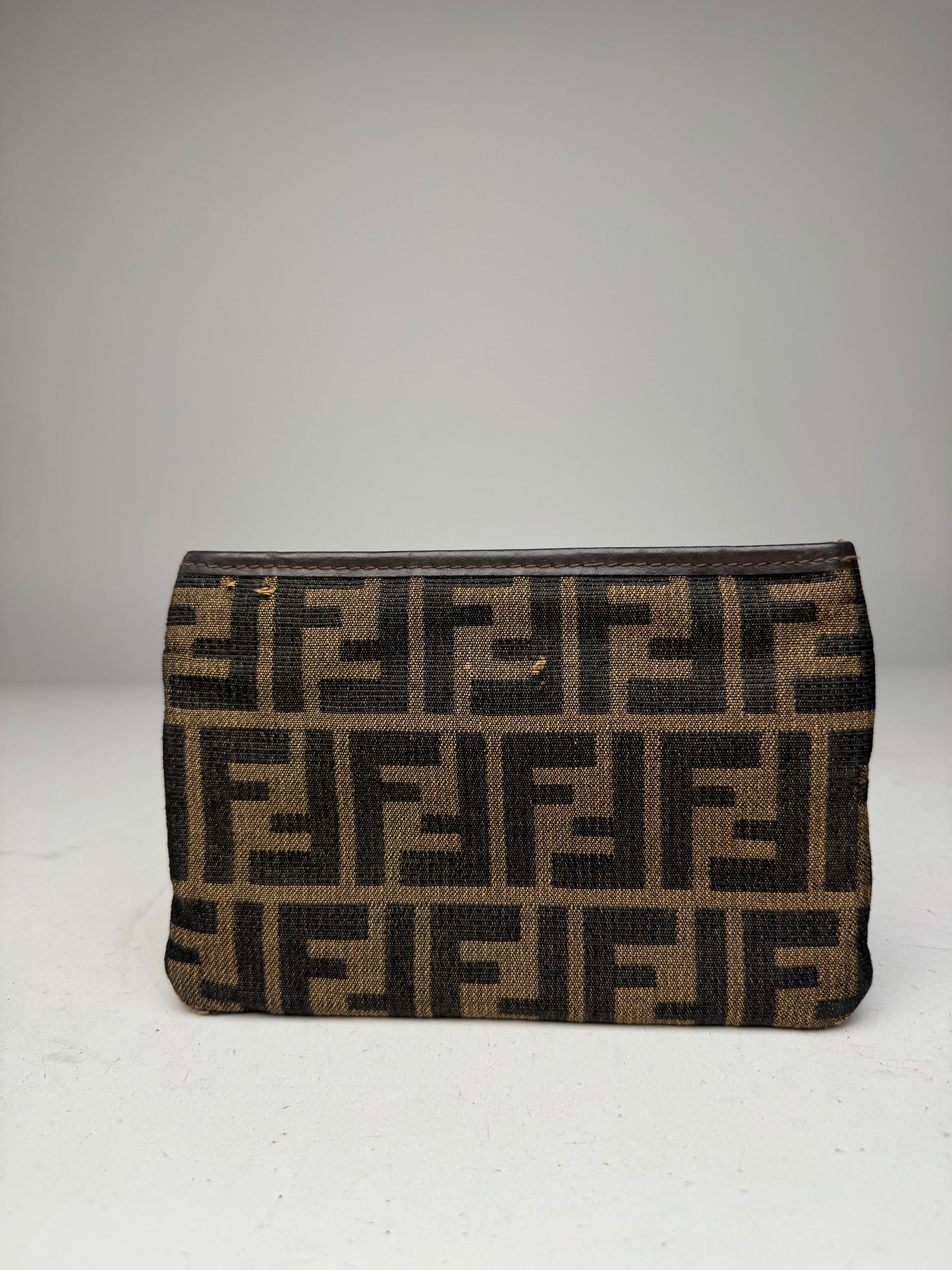 Vintage Fendi Monogram Leather Canvas Clutch Brown