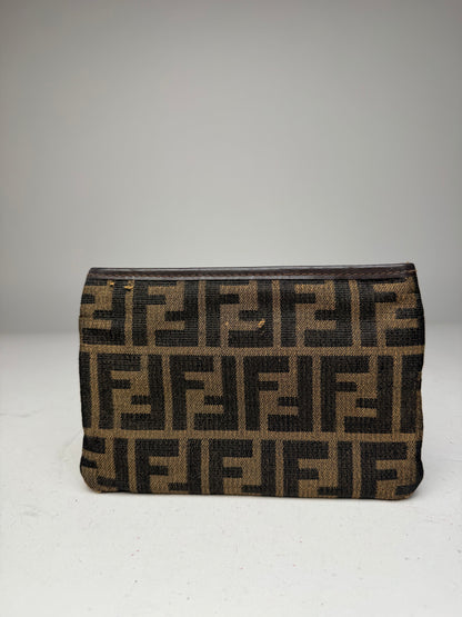Vintage Fendi Monogram Leather Canvas Clutch Brown