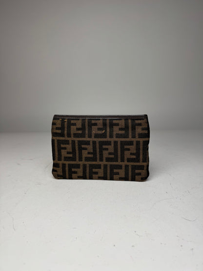 Vintage Fendi Monogram Leather Canvas Clutch Brown