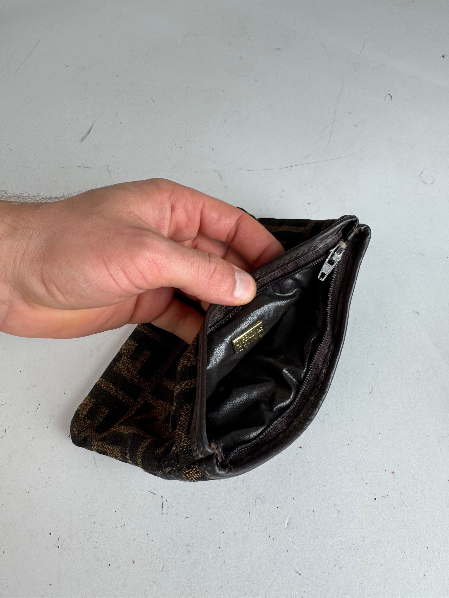 Vintage Fendi Monogram Leather Canvas Clutch Brown