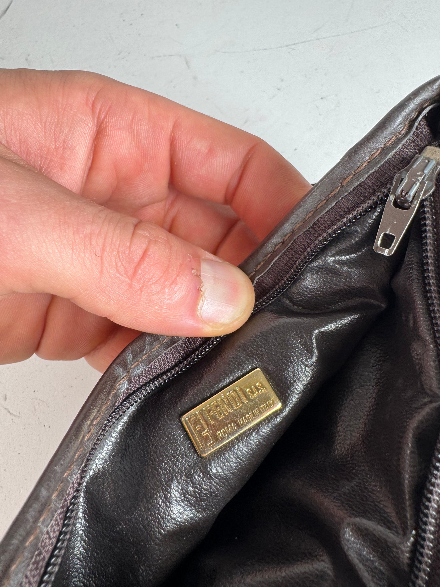 Vintage Fendi Monogram Leather Canvas Clutch Brown