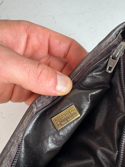 Vintage Fendi Monogram Leather Canvas Clutch Brown