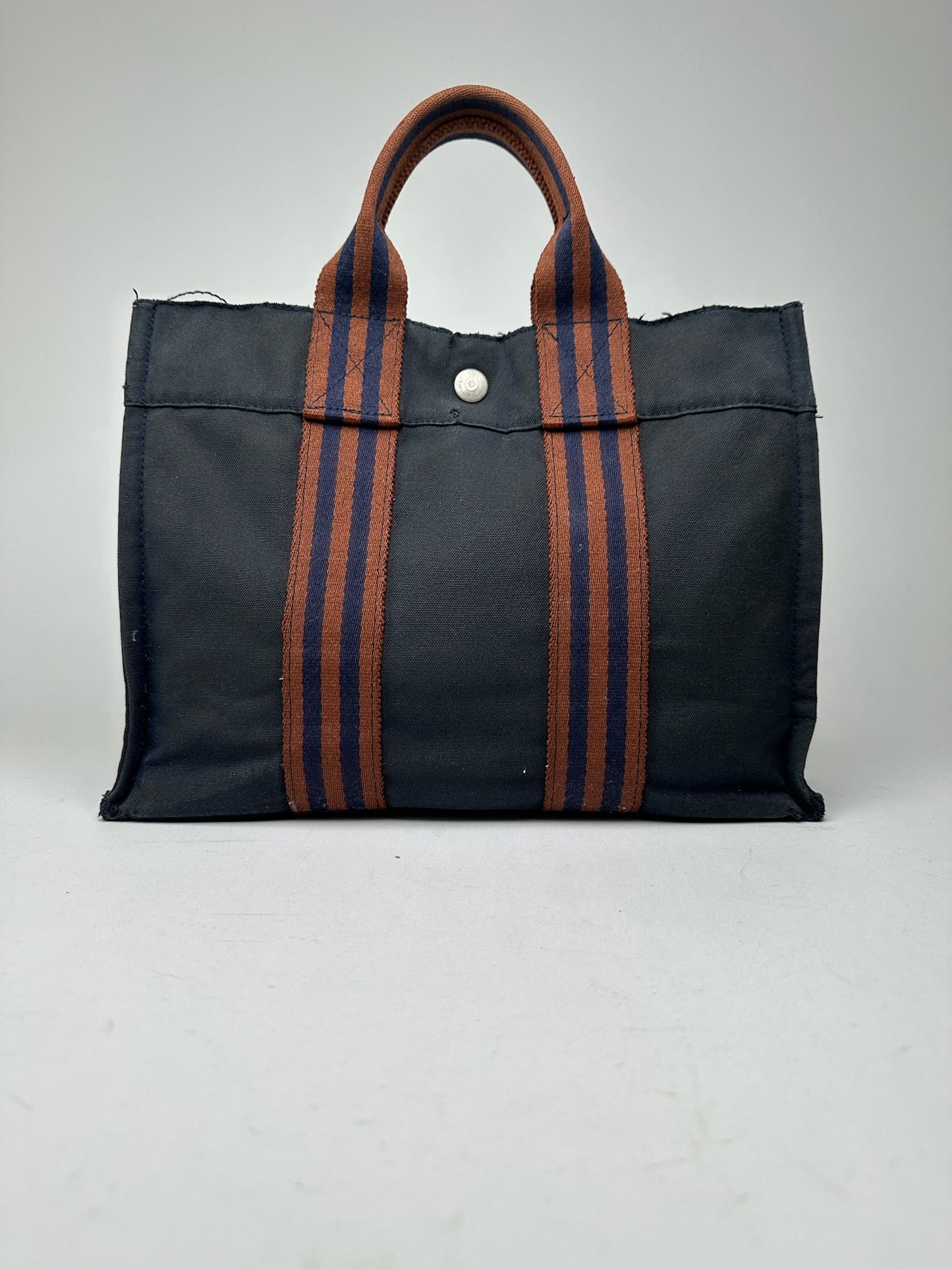 Vintage Hermes Navy red canvas shopper bag