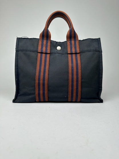 Vintage Hermes Navy red canvas shopper bag