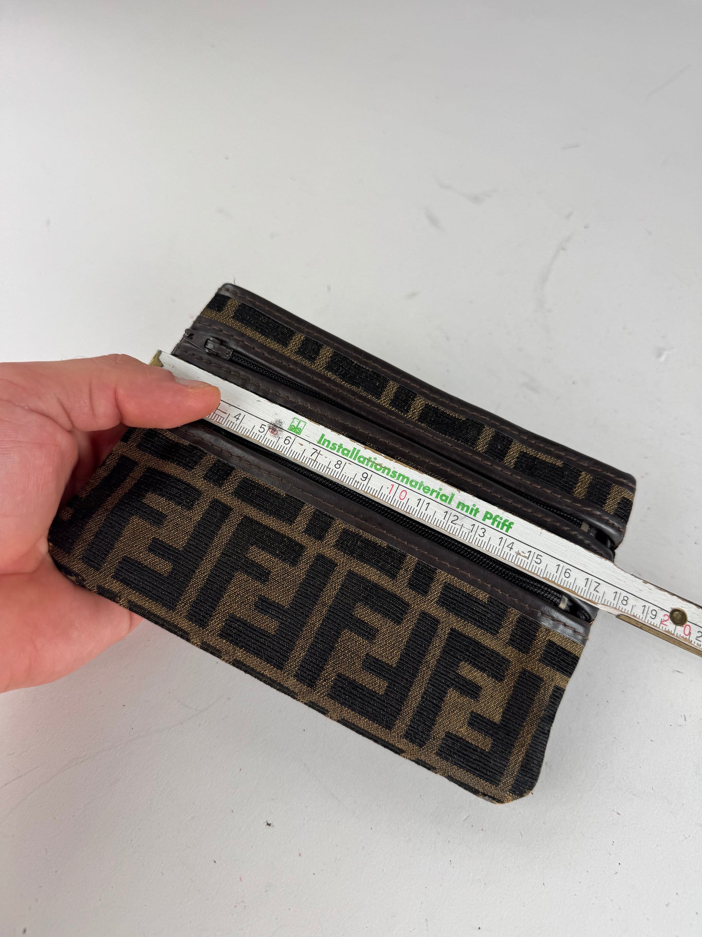 Vintage Fendi Monogram Leather Canvas Clutch Brown