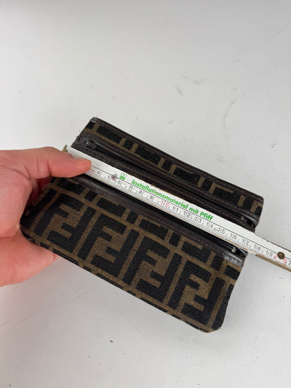 Vintage Fendi Monogram Leather Canvas Clutch Brown