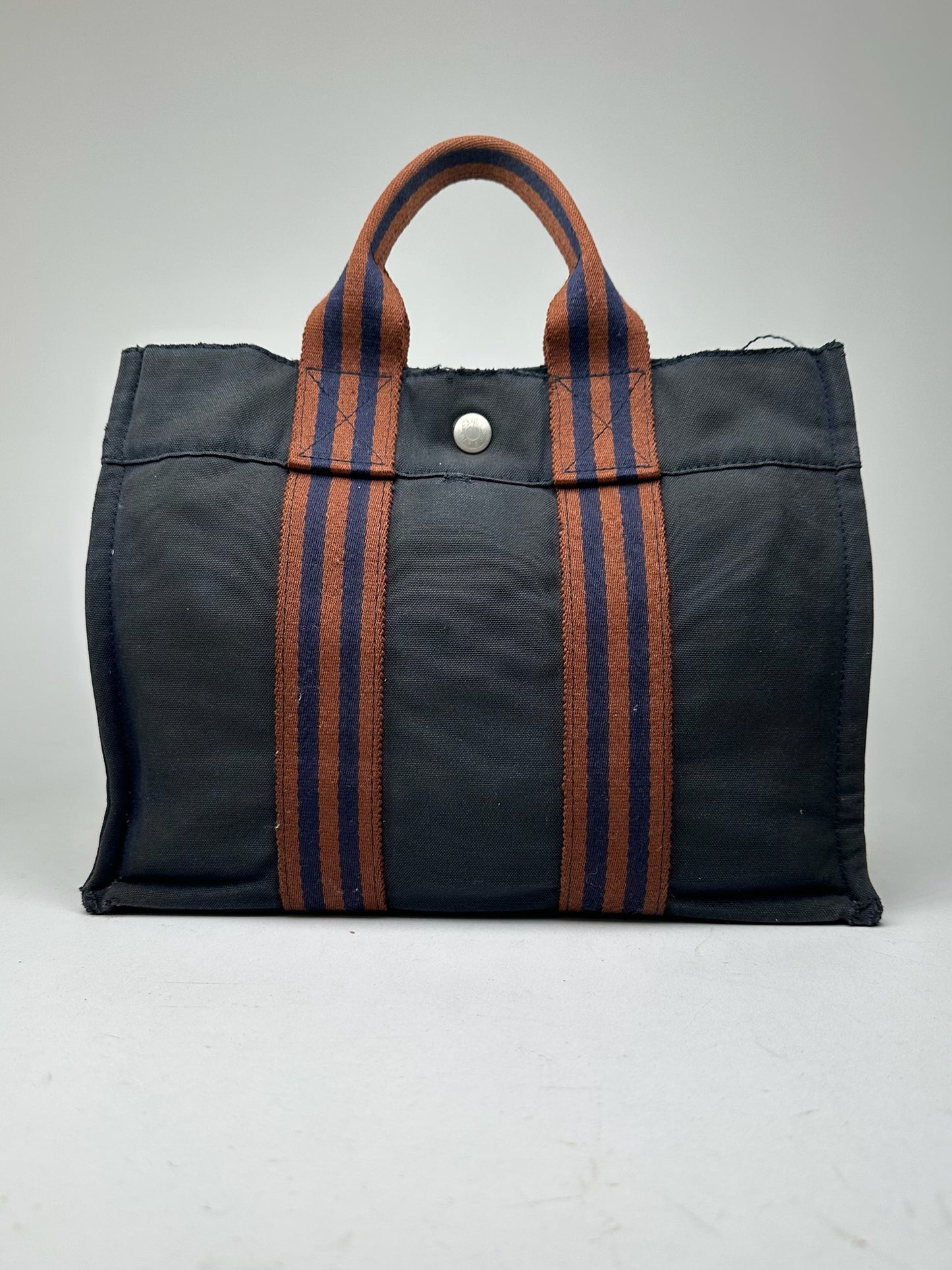 Vintage Hermes Navy red canvas shopper bag