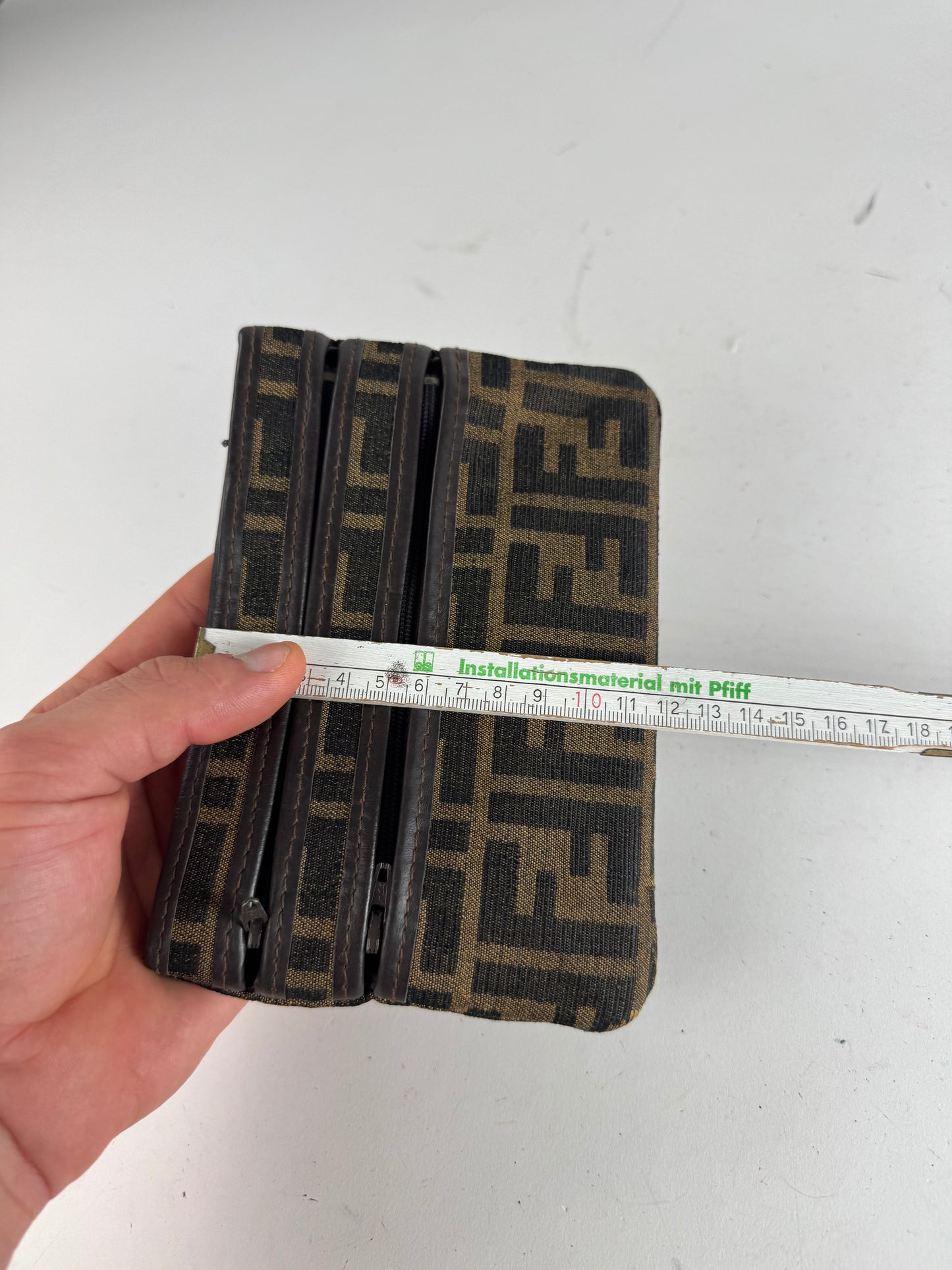 Vintage Fendi Monogram Leather Canvas Clutch Brown