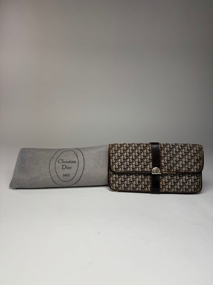 Vintage Dior Oblique Monogram Canvas Leather Belt Bag Grey Brown
