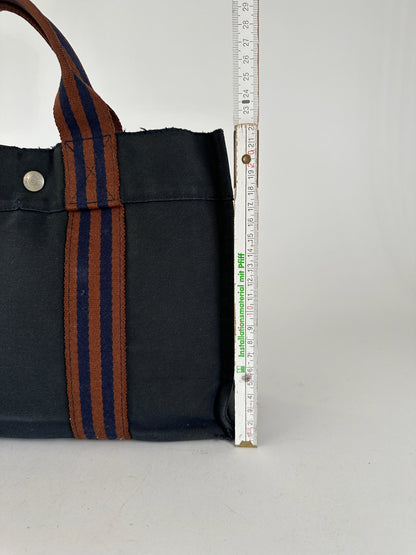 Vintage Hermes Navy red canvas shopper bag