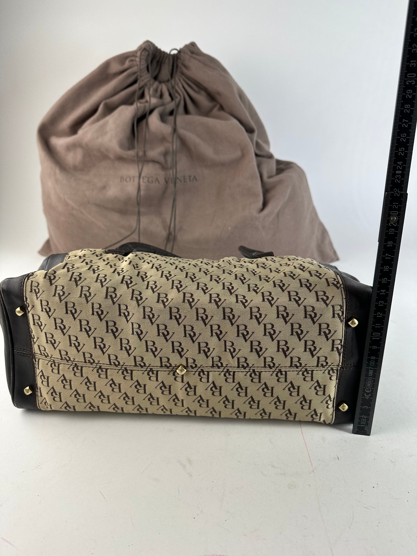 Vintage Bottega Veneta Canvas Leather Handbag Beige Brown Black