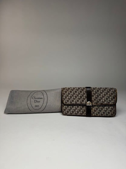 Vintage Dior Oblique Monogram Canvas Leather Belt Bag Grey Brown