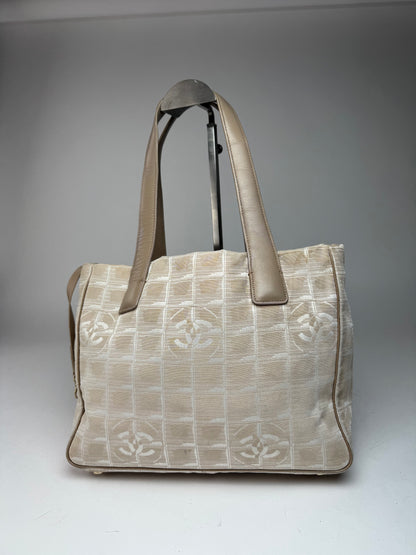 Sac cabas vintage Chanel en toile monogramme beige