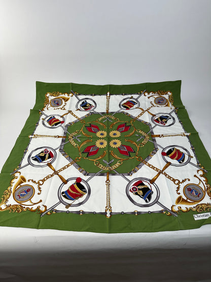 Vintage Christian Silk Foulard Scarf Green Red Gold
