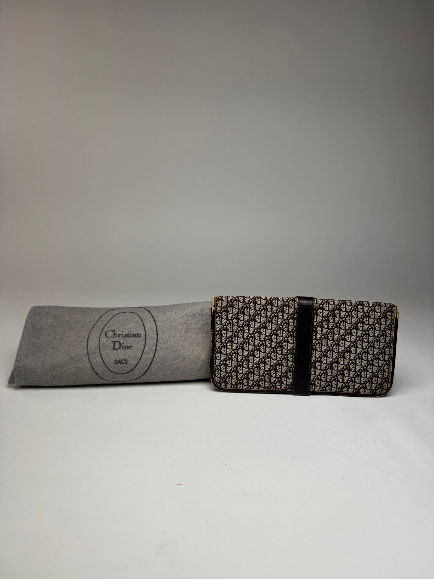 Vintage Dior Oblique Monogram Canvas Leather Belt Bag Grey Brown