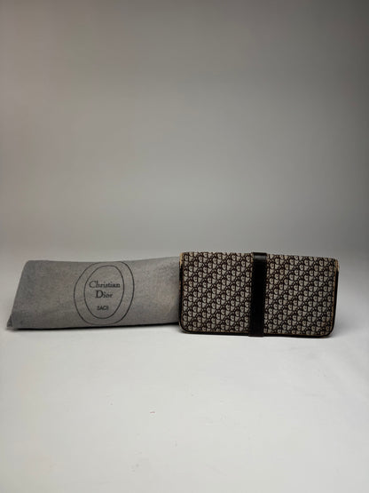 Vintage Dior Oblique Monogram Canvas Leather Belt Bag Grey Brown