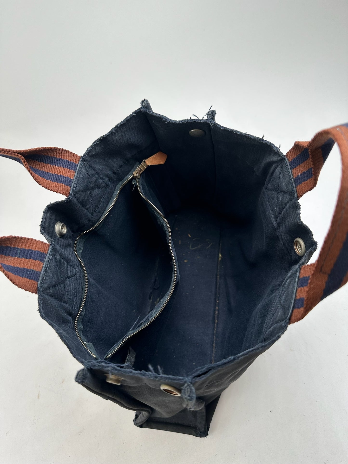 Vintage Hermes Navy red canvas shopper bag