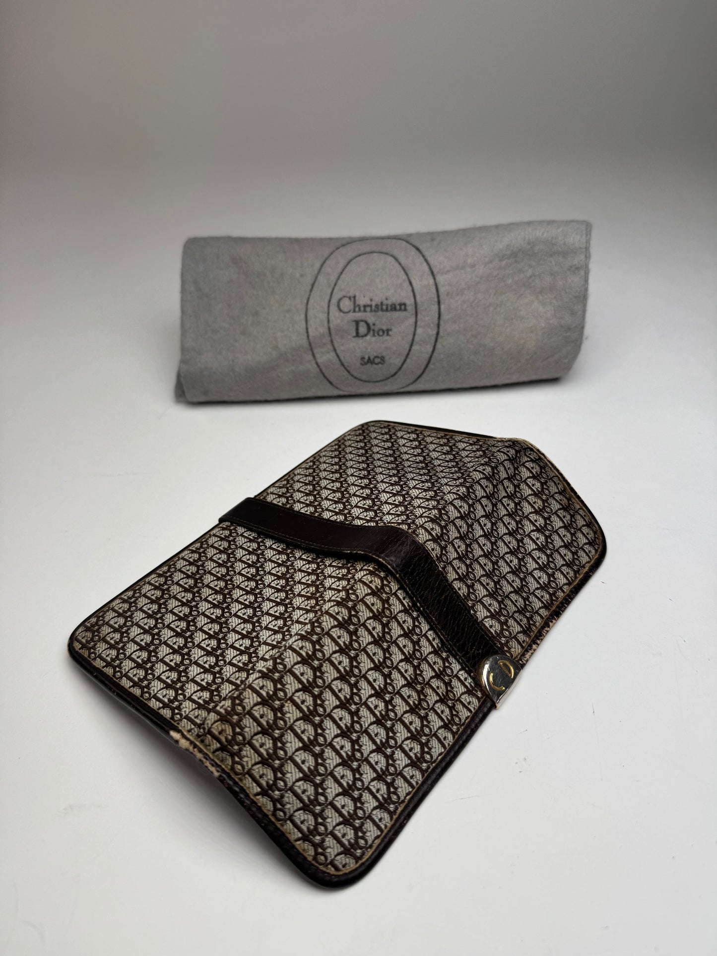 Vintage Dior Oblique Monogram Canvas Leather Belt Bag Grey Brown