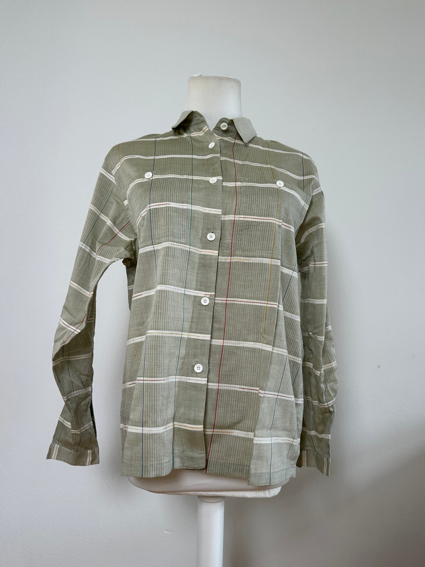 Vintage Dior Striped Cotton Button-Up Shirt Olive Red L
