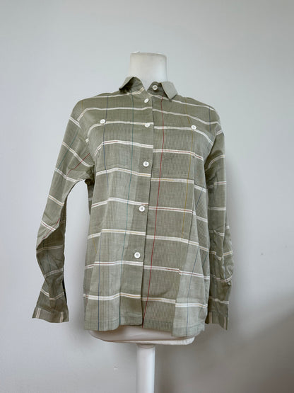 Vintage Dior Striped Cotton Button-Up Shirt Olive Red L