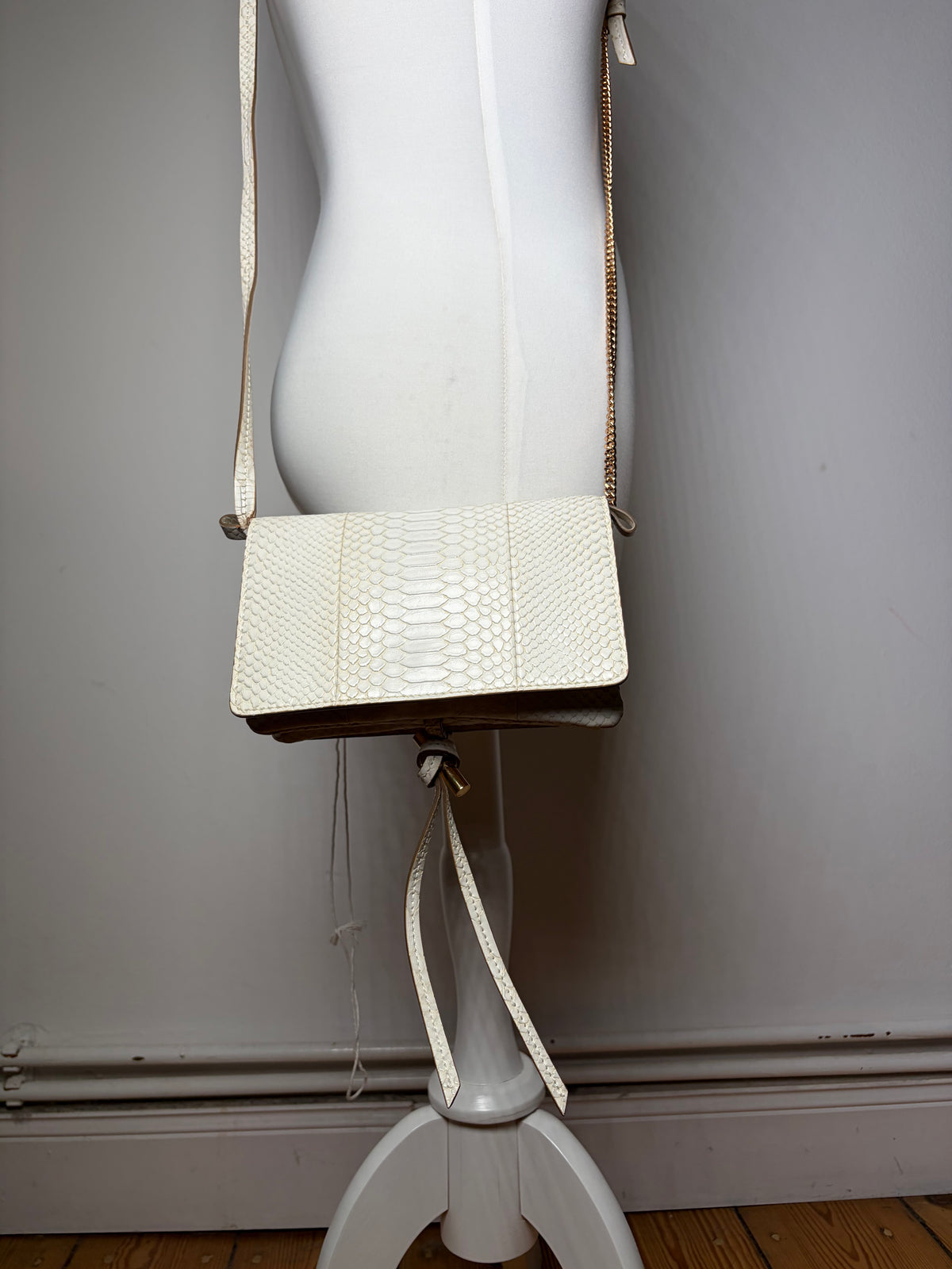 Vintage Stella McCartney Faux Python Flap Crossbody Off-White