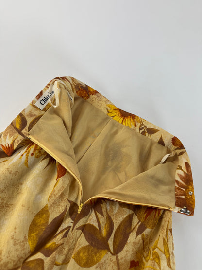 Vintage Chloe Floral Skirt Beige Brown