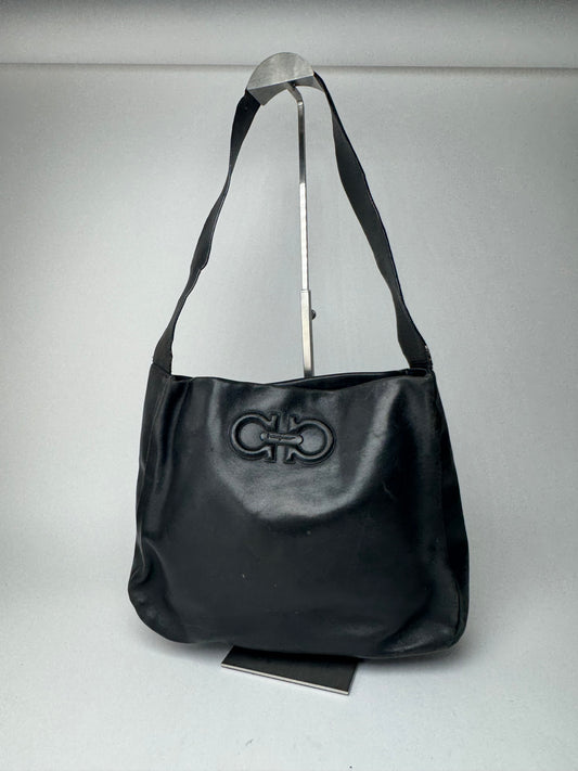 Sac vintage en cuir noir Salvatore Ferragamo