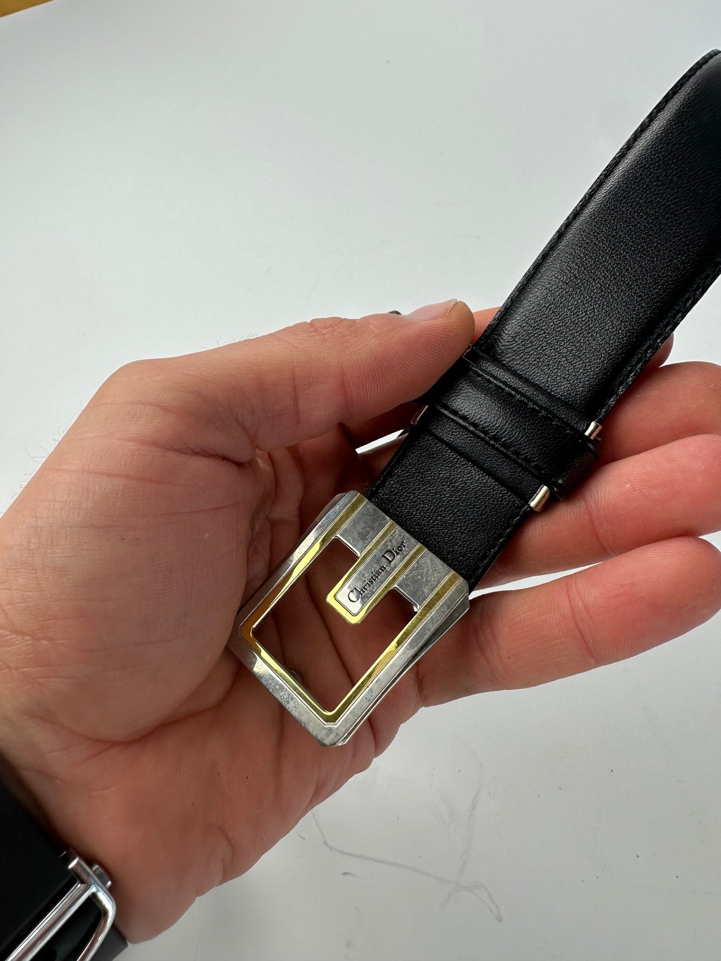 Vintage Dior Leather Belt Black New with tag