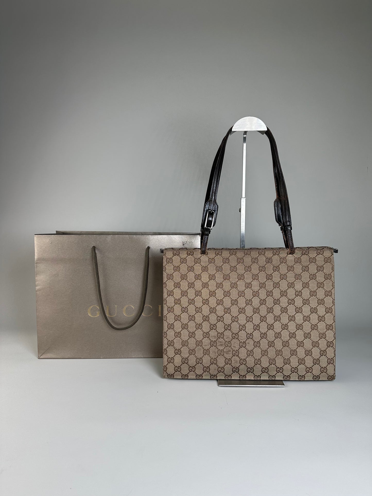 Vintage Gucci GG Supreme Tote Bag Beige Brown