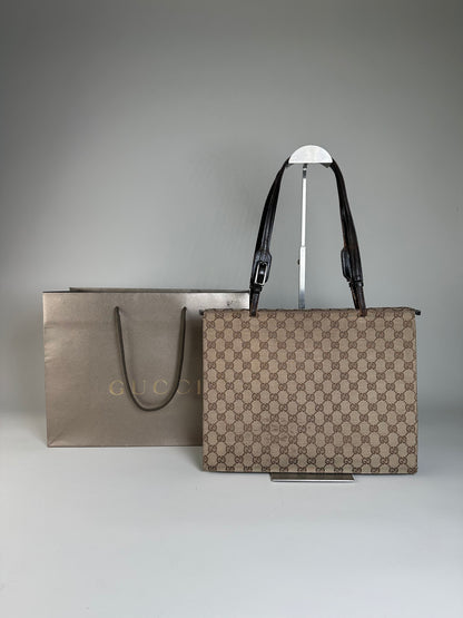 Vintage Gucci GG Supreme Tote Bag Beige Brown