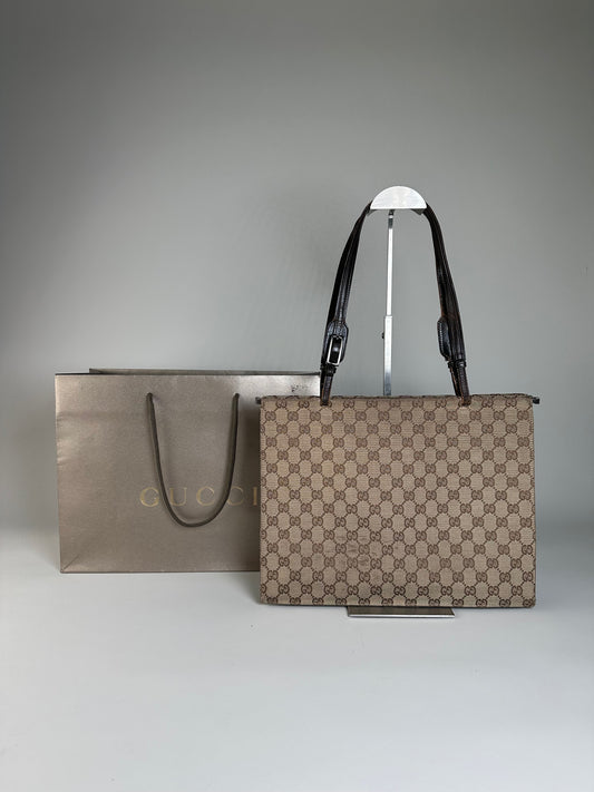 Vintage Gucci GG Supreme Tote Bag Beige Brown