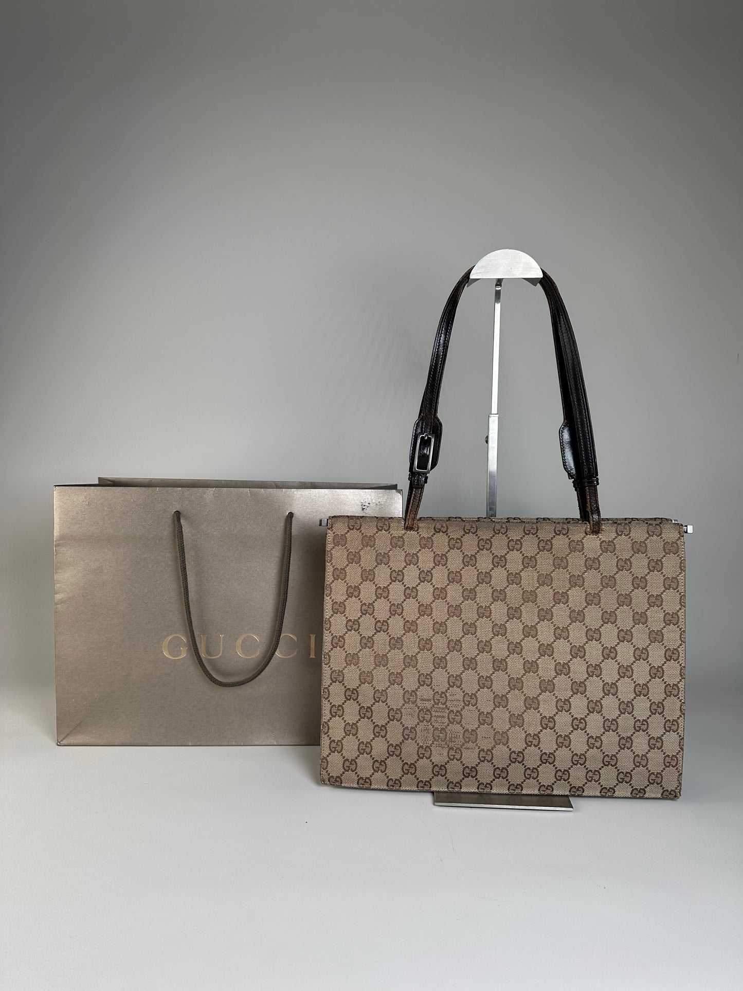 Vintage Gucci GG Supreme Tote Bag Beige Brown