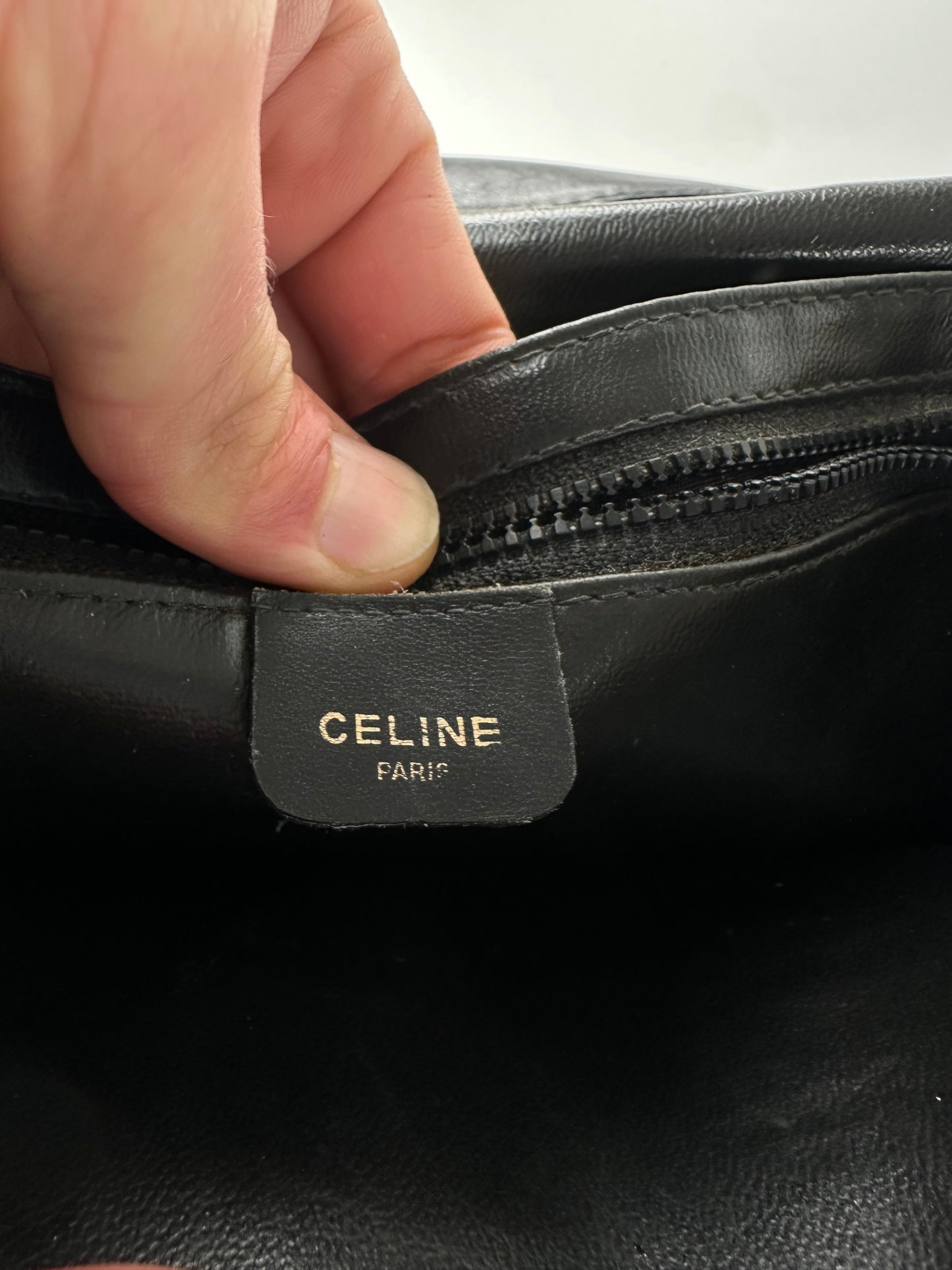 Vintage Celine Paris Triomphe Leather Shoulder Bag Black Brown